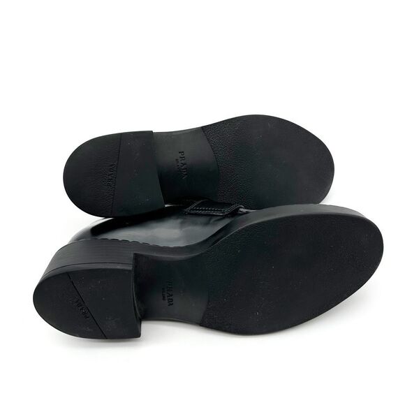 PRADA Black Lug Sole Loafer Size 37.5 Platform Monolith Leather Chunky Heel Logo - Picture 8 of 12